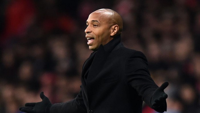 MADRID, SPAIN - NOVEMBER 28:  Thierry Henry, Manager of Monaco reacts during the UEFA Champions League Group A match between Club Atletico de Madrid and AS Monaco at Estadio Wanda Metropolitano on November 28, 2018 in Madrid, Spain.  (Photo by Denis Doyle/Getty Images)