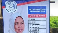 Jika biasanya baliho atau spanduk tentang politik diisi dengan foto-foto caleg yang tengah berkampanye. Beda dengan warung makanspesialis aneka ikan di Sukoharjo yang satu ini. Di mana warung ini promosikan spanduk dengan wajah pemilik dan menu makanan mirip seperti spanduk kampanye. Foto: Twitter/Site