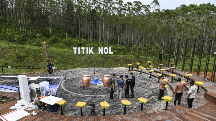 Titik Nol IKN dari udara saat prosesi penyatuan tanah dan air dari 34 Provinsi di Ibukota Negara baru.