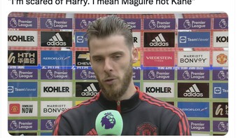 Saya takut pada Harry. Maksudku Maguire, bukan Kane, sebut De Gea di meme kocak ini. Foto: Twitter