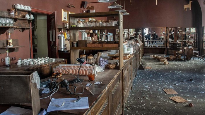 A view of the damage in a cafe after shelling, in Kharkiv, Ukraine, Saturday, March 12, 2022. (AP Photo/Andrew Marienko)