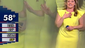 Tampilan presenter prakiraan cuaca yang jadi kacau gegara komputer error. Foto: Bored Panda