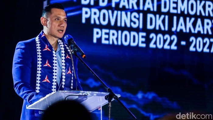 Ketua Umum Partai Demokrat Agus Harimurti Yudhoyono (AHY) di acara Partai Demokrat yang digelar di JIExpo Kemayoran, Jakarta, Selasa (15/3/2022).
