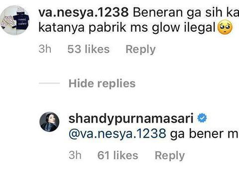 Heboh berita soal pabrik MS Glow ilegal, Shandy Purnamasari langsung memberikan jawaban.