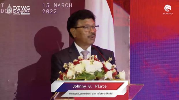 Johnny G Plate dalam acara Digital Economy Working Group G20 2022,  (Tangkapan layar youtube Kemkominfo TV)