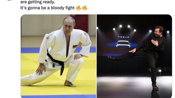 Musk dan Putin bersiap-siap berkelahi. Ini akan jadi adu jotos berdarah-darah, tulis netizen ini. Foto: Twitter