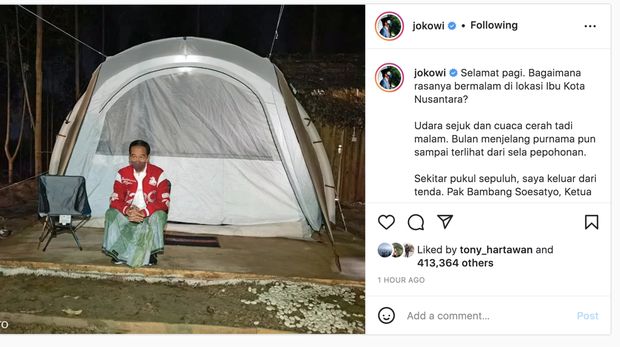 Presiden Jokowi bermalam di IKN (Tangkapan layar ig jokowi)
