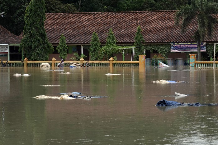 GAGAL PANEN PETANI BANYUMAS AKIBAT BANJIR Banjir merendam gabah hasil panen milik petani di Desa Gebangsari, Tambak, Banyumas, Jateng, Selasa (15/3/2022). Sekitar 200 hektare padi siap panen dan 15 ton gabah yang telah dipanen rusak dan hilang terbawa banjir yang menggenangi delapan desa di Kabupaten Banyumas, dan sejumlah wilayah lain di Kabupaten Kebumen. ANTARA FOTO/Idhad Zakaria/nym.