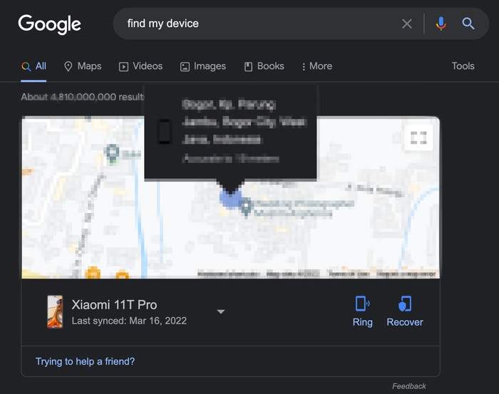 Google find my device