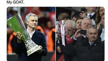 Sudah 3 tahun Mourinho meninggalkan Old Trafford, tapi masih dia manajer terakhir yang memenangkan trofi buat MU, tulis netizen ini mengenang. Foto: Twitter
