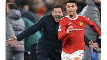 Diego Simeone akhirnya bisa mengeliminasi tim yang dibela Ronaldo setelah sebelumnya selalu kesulitan. Foto: Twitter