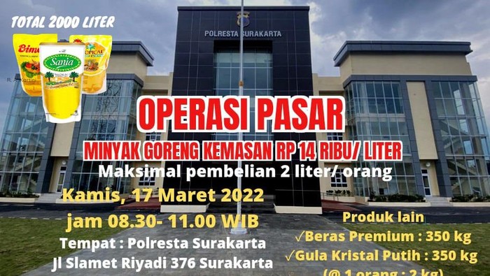 Operasi pasar minyak goreng di Mapolresta Solo, besok.