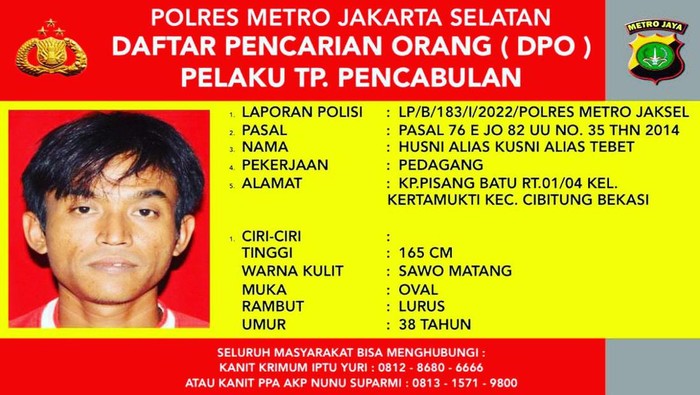 Tampang DPO pelaku pencabulan bocah di Jaksel