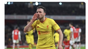 Jota sudah mencetak 5 gol buat Liverpool di kandang Arsenal. Foto: Twitter