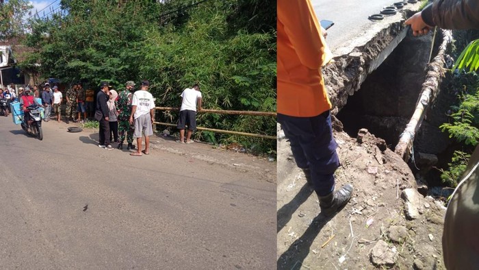 Penopang Jembatan Babakan Loa Garut ambruk.