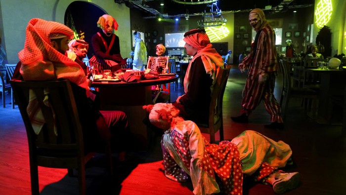 People dine in the horror-themed restaurant Shadows, in Riyadh, Saudi Arabia, February 17, 2022. Picture taken February 17, 2022. REUTERS/Ahmed Yosri