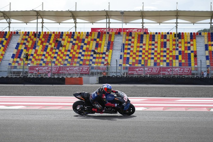 Italian rider Andrea Dovizioso of U Yamaha RNF MotoGP™ rides his motorbike during second free practice at Pertamina Mandalika Circuit in Mandalika, Lombok Island, Indonesia, Friday, March 18, 2022. (AP Photo/Achmad Ibrahim)
