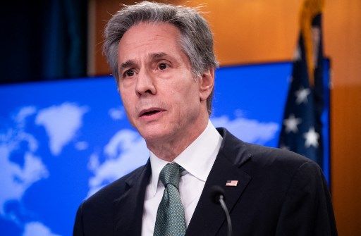 US Secretary of State Antony Blinken speaks to the press about the war in Ukraine, at the State Department in Washington, DC, March 17, 2022. - Blinken said Thursday that Russia was not making serious efforts in negotiations with Ukraine to end the three-week war. 