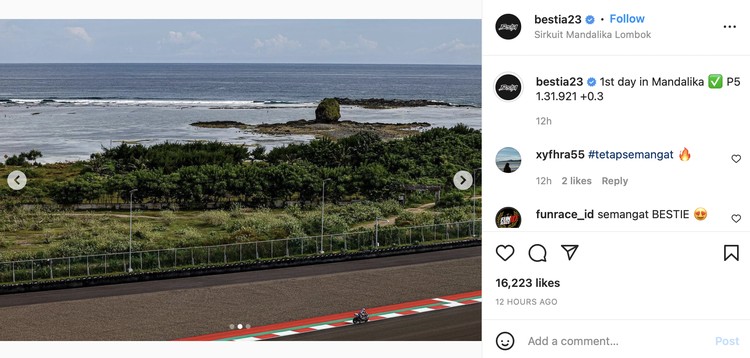 Rider MotoGP melakukan sesi latihan bebas dan berupaya keras menaklukan Sirkuit Mandalika.
