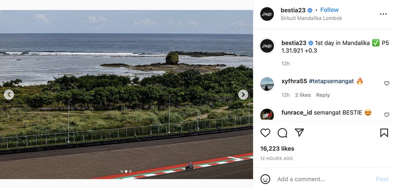 Rider MotoGP melakukan sesi latihan bebas dan berupaya keras menaklukan Sirkuit Mandalika.