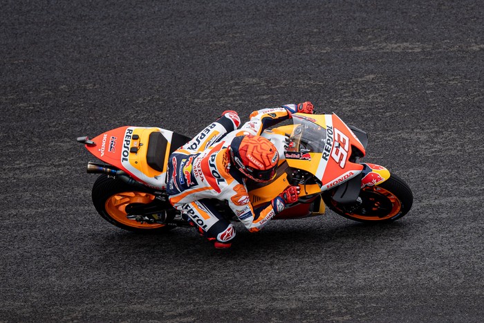 LOMBOK, INDONESIA - MARCH 19: MotoGP rider Marc Marquez #93 of Spain and Repsol Honda Team rides during the free practice 3 of the MotoGP Grand Prix of Indonesia at Mandalika International Street Circuit on March 19, 2022 in Lombok, Indonesia. (Photo by Robertus Pudyanto/Getty Images)