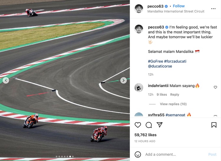 Rider MotoGP melakukan sesi latihan bebas dan berupaya keras menaklukan Sirkuit Mandalika.