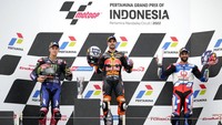 Keberhasilannya di MotoGP Mandalika juga menorehkan sejarah, ia menjadi juara perdana di seri tersebut. AP/Achmad Ibrahim