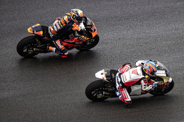 LOMBOK, INDONESIA - MARCH 19: Moto2 riders in action during the free practice 3 of the MotoGP Grand Prix of Indonesia at Mandalika International Street Circuit on March 19, 2022 in Lombok, Indonesia. (Photo by Robertus Pudyanto/Getty Images)