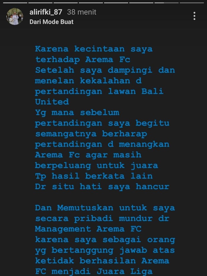 Kabar mengejutkan datang dari Arema FC. Manager interim Ali Rifki menyatakan mundur, sebelum kompetisi Liga 1 2021 berakhir.