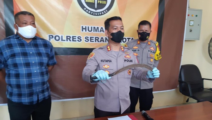 Konferensi pers penangkapan 3 remaja di Serang (Bahtiar-detikcom)