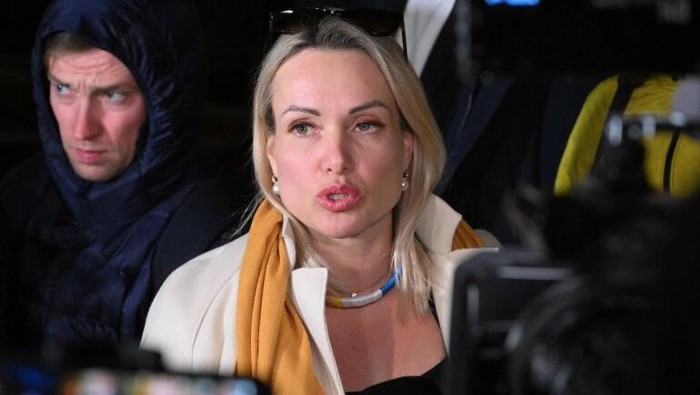 Marina Ovsyannikova has been fined for 30,000 roubles ($290) for breaching protest laws in Moscow [AFP]