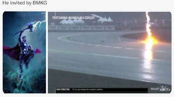 Di meme ini, katanya Thor diundang oleh BMKG untuk menonton MotoGP Mandalika. Foto: Twitter