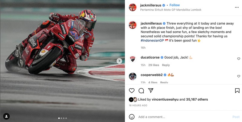 Pebalap MotoGP terima kasih