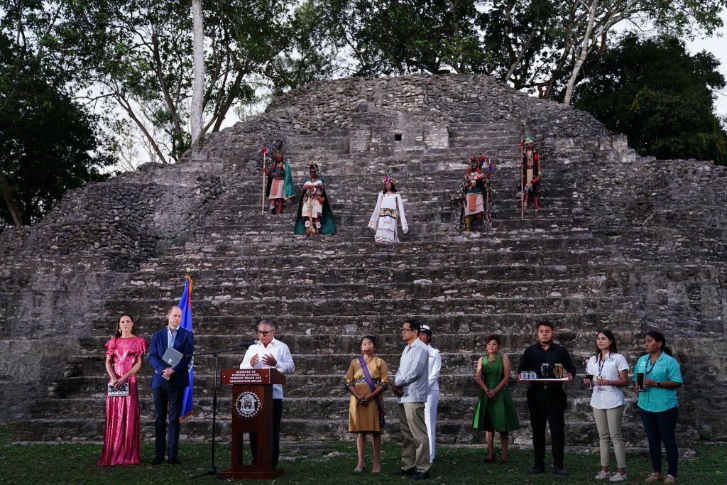 CAHAL PECH, BELIZE - MARCH 21: Catherine, Duchess of Cambridge attends a special reception hosted by the Governor General of Belize in celebration of Her Majesty The Queen's Platinum Jubilee on March 21, 2022 in Cahal Pech, Belize. The event was held at the Mayan ruins at Cahal Pech, and celebrated the very best of Belizean culture. (Photo by Jane Barlow - Pool/Getty Images)