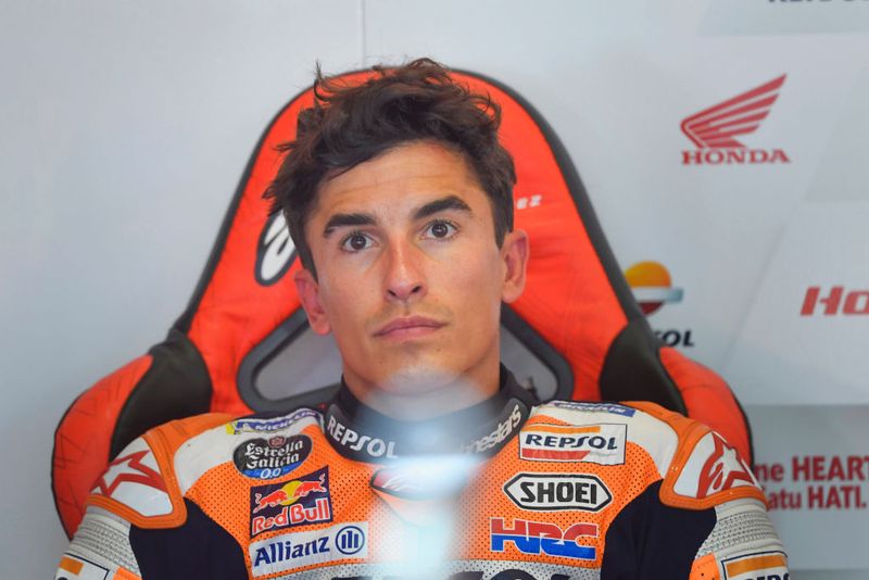 SPIELBERG, AUSTRIA - AUGUST 06: Marc Marquez of Spain and Repsol Honda Team looks on in box during the MotoGP of Styria - Free Practice at Red Bull Ring on August 06, 2021 in Spielberg, Austria. (Photo by Mirco Lazzari gp/Getty Images)