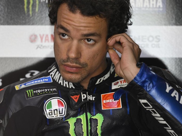 DOHA, QATAR - MARCH 05: Franco Morbidelli of Italy and Monster Energy Yamaha MotoGP Team looks on in  box during the MotoGP of Qatar - Qualifying at Losail Circuit on March 05, 2022 in Doha, Qatar. (Photo by Mirco Lazzari gp/Getty Images,)