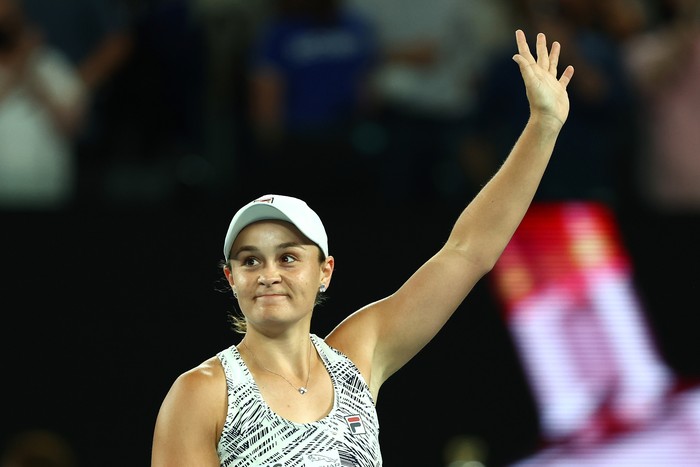MELBOURNE, AUSTRALIA - JANUARY 29: Ashleigh Barty of Australia acknowledges the crowd after winning her Women’s Singles Final match against Danielle Collins of United States during day 13 of the 2022 Australian Open at Melbourne Park on January 29, 2022 in Melbourne, Australia. (Photo by Clive Brunskill/Getty Images)