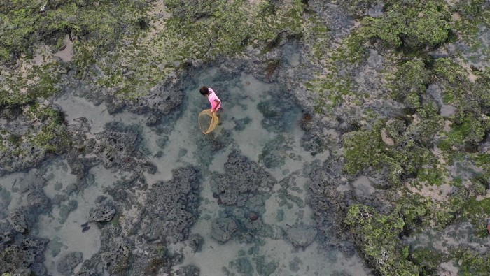 Foto udara sejumlah bocah bermain air di Pantai Sawar di Kabupaten Sarmi, Papua, Selasa (22/3/2022). Pantai Sawar merupakan salah satu kekayaan alam Sarmi yang terkenal dengan Kota Ombak yang menjadi potensi pariwisata pantai. ANTARA FOTO/M Risyal Hidayat/tom.