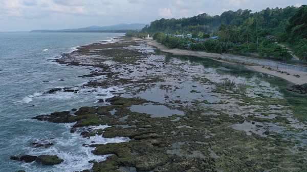 Foto udara lanskap dari Pantai Sawar di Kabupaten Sarmi, Papua, Selasa (22/3/2022). 