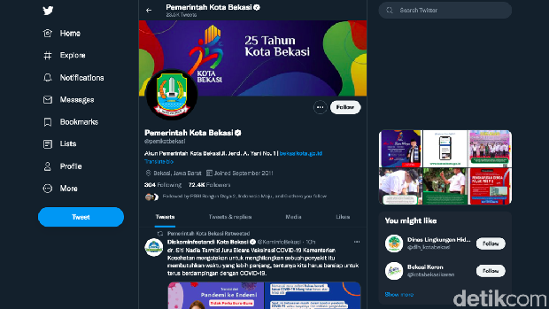 Akun Twitter Pemerintah Kota (Pemkot) Bekasi, @pemkotbekasi diduga sempat diretas pihak tak bertanggung jawab. Kini akun @pemkotbekasi telah pulih. (Screenshot @pemkotbekasi) Akun Twitter Pemerintah Kota (Pemkot) Bekasi, @pemkotbekasi diduga sempat diretas pihak tak bertanggung jawab. Kini akun @pemkotbekasi telah pulih. (Screenshot @pemkotbekasi)