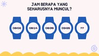Perhatikan mulai dari kiri ke kanan. Berapa banyak menit yang bertambah tiap jam.