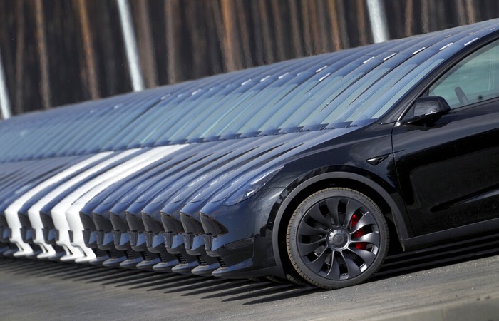 The construction site of the new Tesla Gigafactory for electric cars is pictured in Gruenheide near Berlin, Germany, Friday, March 18, 2022. (AP Photo/Michael Sohn)