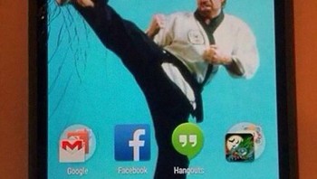 Tak mau kalah dengan tokoh kartun, Chuck Norris pun unjuk gigi dengan menendang sudut kiri layar. Foto: Boredpanda