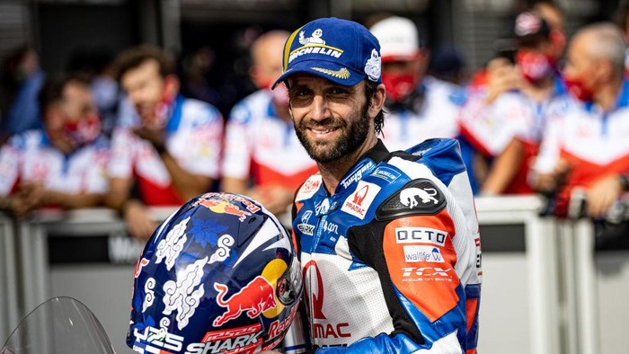 LOMBOK, INDONESIA - MARCH 19: MotoGP rider Johann Zarco #5 of France and Pramac Racing celebrates 3rd position during the qualifying round of the MotoGP Grand Prix of Indonesia at Mandalika International Street Circuit on March 19, 2022 in Lombok, Indonesia. (Photo by Robertus Pudyanto/Getty Images)