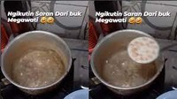 Ngikutin saran dari Ibu Megawati, tulis netizen saat hendak merebus adonan rempeyek. Menurutnya hasil akhirnya malah terlihat seperti kolak. Foto: Instagram/Twitter