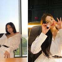 Lewat akun Instagram masing-masing, Jennie BLACKPINK dan Joy Red Velvet memamerkan potretnya memakai White Mini Shirt Dress dari Alexander Wang. Foto: dok Instagram @jennierubyjane, dok Instagram @_imyour_joy