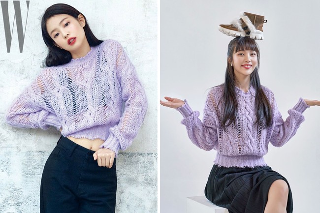 Kekasih G-Dragon itu tampak memakai Frayed Cable Knit Sweater dari Acne Studios saat pemotretan majalah. Sementara Joy memakainya dalam pemotretan brand UGG. Foto: dok W Korea, dok UGG