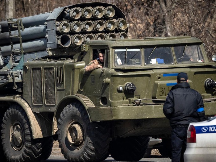 A Ukrainian military tank is seen on a road in Kyiv, on March 24, 2022. (Photo by FADEL SENNA / AFP) (Photo by FADEL SENNA/AFP via Getty Images)