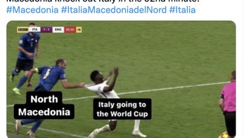 Makedonia Utara secara mengejutkan menggagalkan Italia ke Piala Dunia. Foto: Twitter