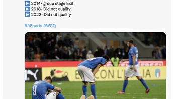 Rekor Italia di Piala Dunia pun sudah lama tidak bagus. Foto: Twitter